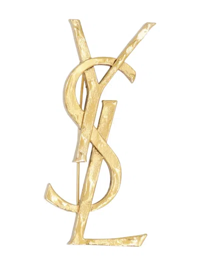 Saint Laurent Cassandre Safety-hook Brooch In Gold
