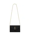 Saint Laurent Classic Cassandre Chain Pouch In Grain De Poudre Leather In Black