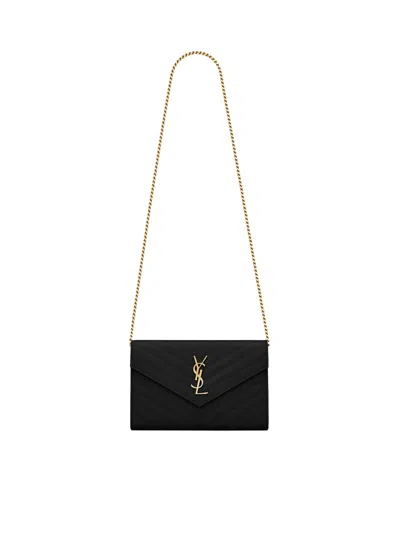 Saint Laurent Classic Cassandre Chain Pouch In Grain De Poudre Leather In Black