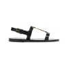 Saint Laurent Black Sandals With Metal Cassandre On The Front And Adjustable Strap In Leather Woman In Black