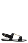 Saint Laurent Black Sandals With Metal Cassandre On The Front And Adjustable Strap In Leather Woman
