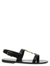 Saint Laurent Black Sandals With Metal Cassandre On The Front And Adjustable Strap In Leather Woman