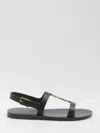 Saint Laurent Black Sandals With Metal Cassandre On The Front And Adjustable Strap In Leather Woman In Black