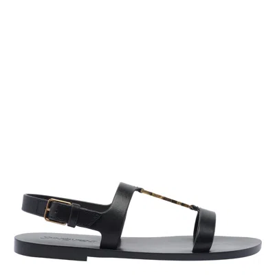 Saint Laurent Cassandre Sandals In Black