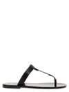 Saint Laurent Cassandre Black Flat Sandals With A T-strap In Leather Woman In Black