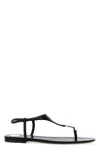 Saint Laurent Smooth Leather Cassandra Triangular Upper Flat Sandals Shoes In Black