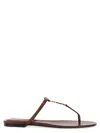 Saint Laurent Cassandra Leather Ysl Thong Sandals In Brown