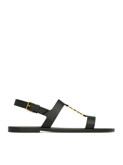 Saint Laurent Cassandre Sandals In Smooth Leather In Black