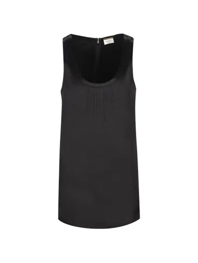 Saint Laurent Cassandre Satin Dress In Black