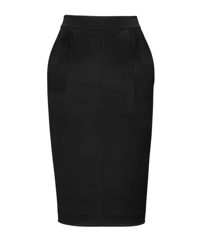 Saint Laurent Cassandre Satin Padded Pencil Skirt In Black