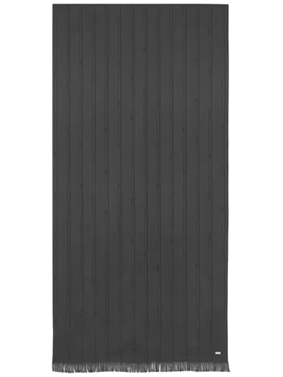 Saint Laurent Cassandre Striped Silk Scarf In Black