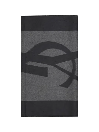 Saint Laurent Cassandre Scarf In Graphite/dark Grey
