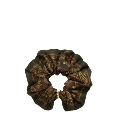 Saint Laurent Cassandre Scrunchie In Paisley Silk Twill In Black