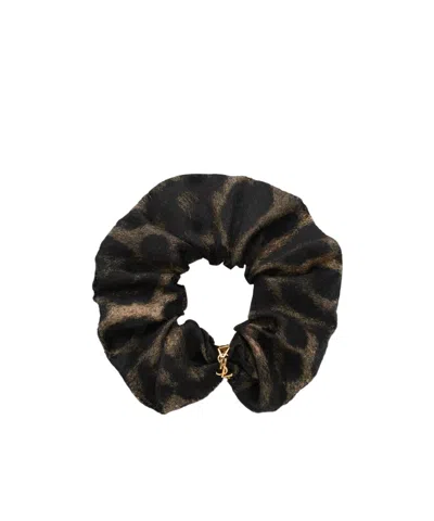 Saint Laurent Cassandre Scrunchie In Silk And Cashmere Jacquard In Black