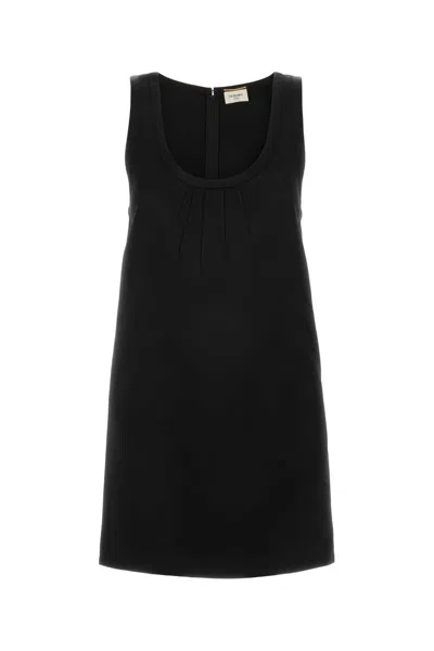 Saint Laurent Cassandre Shift Dress In Satin In Black