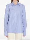 Saint Laurent Cassandre Striped Long-sleeved Shirt In 蓝色