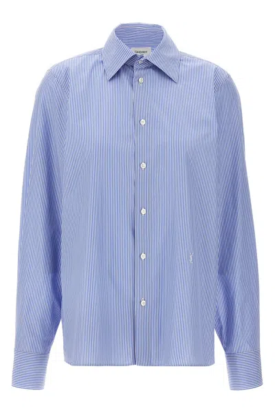 Saint Laurent Embroidered Poplin Cassandre Shirt In Blue