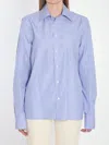 Saint Laurent Cassandre Striped Long-sleeved Shirt In Blue