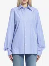 Saint Laurent Cassandre Striped Long-sleeved Shirt In Blue
