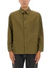 Saint Laurent Green Shirt With Classic Collar And Cassandre Embroidery On The Front In Cotton Man In Green