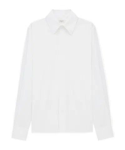 Saint Laurent Cassandre Shirt In Self-stripe Cotton Poplin In White