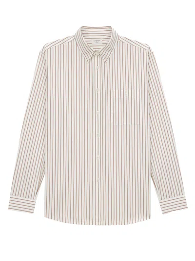 Saint Laurent Cassandre Shirt In Striped Cotton Poplin In Neutral