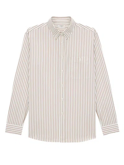 Saint Laurent Cassandre Shirt In Striped Cotton Poplin In Brown
