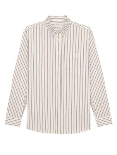 Saint Laurent Cassandre Shirt In Striped Cotton Poplin Clothing In Beige