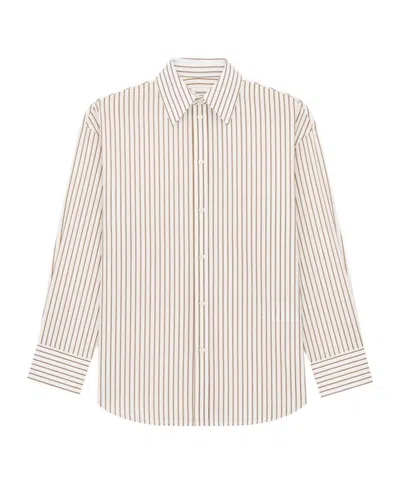 Saint Laurent Cassandre Shirt In Striped Cotton Poplin In Neutral