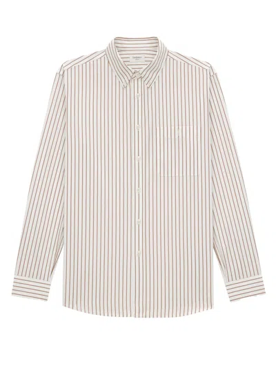 Saint Laurent Cassandre Shirt In Striped Cotton Poplin In Neutral