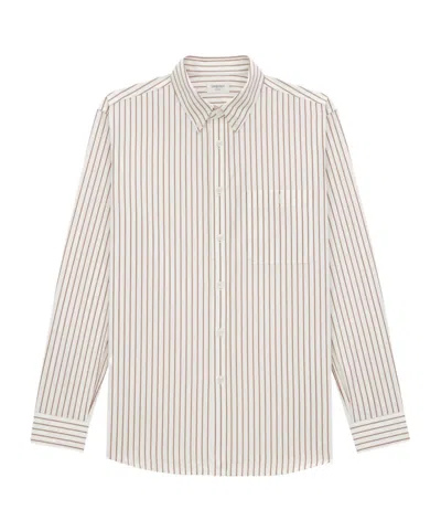 Saint Laurent Cassandre Shirt In Striped Cotton Poplin In Neutral