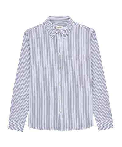 Saint Laurent Cassandre Shirt In Striped Cotton Poplin In Blue