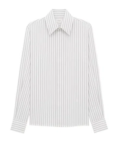 Saint Laurent Cassandre Shirt In Striped Cotton In Multi