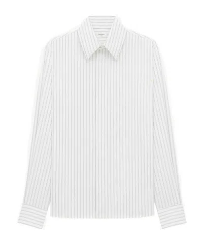 Saint Laurent Cassandre Shirt In Tack-stripe Poplin In White