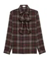 Saint Laurent Plaid Bow Detail Collared Neck Long Sleeves In Brown