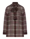 Saint Laurent Cassandre Shirt In Tartan Silk Crepe In Brown