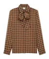 Saint Laurent Wool Shirt Jacket Bow Detail Checks In Multi