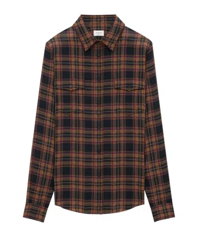 Saint Laurent Cassandre Shirt In Wool Tartan In Multi
