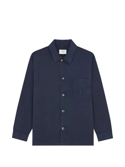 Saint Laurent Cotton Overshirt Shirt Point Collar Design In Blue