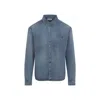 Saint Laurent Blue Long Sleeves Logo Denim Shirt In Blue