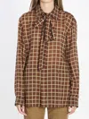Saint Laurent Wool Shirt Jacket Bow Detail Checks In Multi