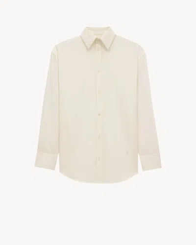 Saint Laurent Women Certified Cotton Shirt With Monogram Embroidery In Neutral