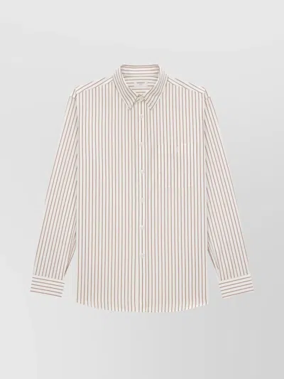 Saint Laurent Cassandre Shirt In Striped Cotton Poplin In Neutral