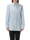 Saint Laurent Cassandre Shirt With Striped Pattern In Blue