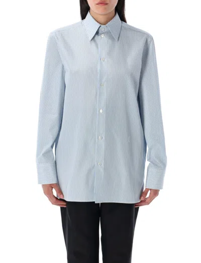 Saint Laurent Cassandre Shirt With Striped Pattern In Blue