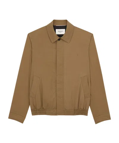 Saint Laurent Cassandre Short Jacket In Cotton Serge In Brown