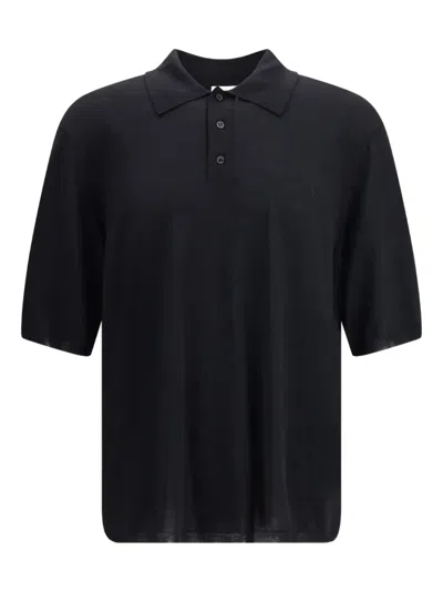 Saint Laurent Cassandre Short-sleeve Polo Shirt In Black