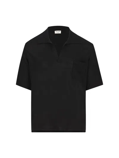 Saint Laurent Cassandre Short-sleeved Polo Shirt In Black