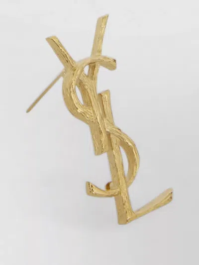Saint Laurent Cassandre Signature Hair Brooch Engraved Texture In Gold
