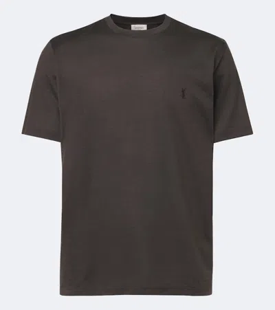 Saint Laurent Cassandre Silk And Cotton T-shirt In Brown